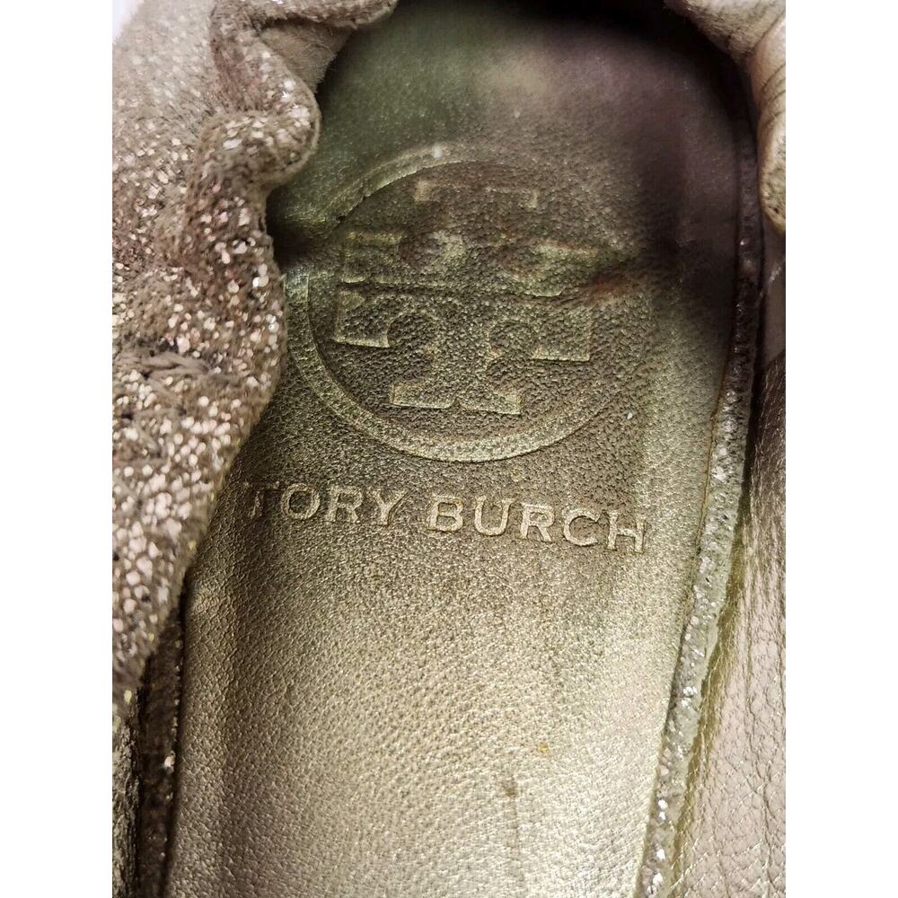 TORY BURCH 'Minnie' Travel Ballet Flat Royal Mettalic Gold Glitter Logo Sz 6M - Picture 9 of 9